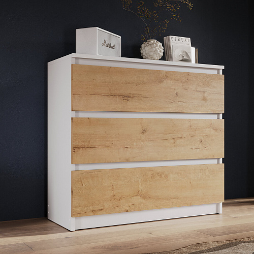 Комод ВЕГА 3Я Белый гладкий/Дуб Вотан