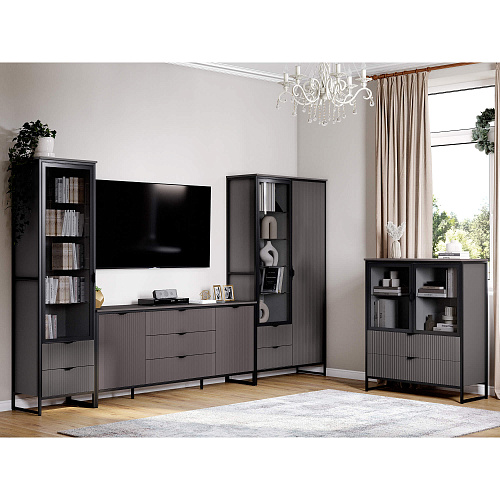 Шкаф Нора 1 дверь и 2 ящика гостиная Металл Бруклин/Графит