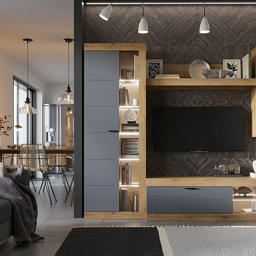 Гостиная ПРАГА №4 Дуб вотан/Графит софт