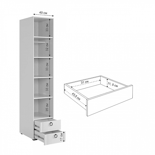 Шкаф однодверный Ева 101.01 белое дерево/белый матовый