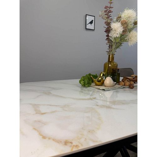 Стол обеденный Kenner DF1250 черный/керамика мрамор белый глянец