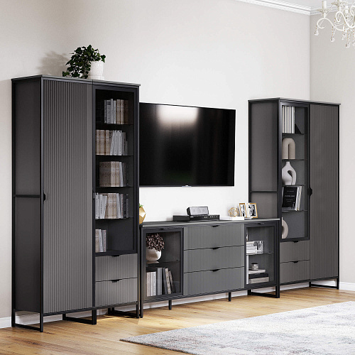 Шкаф Нора 1 дверь и 2 ящика гостиная Металл Бруклин/Графит