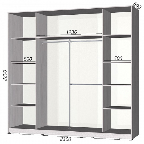 Шкаф-купе Старт 3-дверный с 3-мя зеркалами со вставками 2300 (высота 2200, глубина 600)