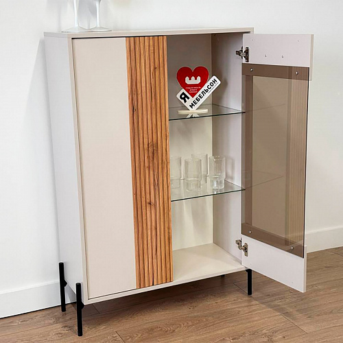 Комод Доминика со стеклом кашемир/дуб крафт золотой