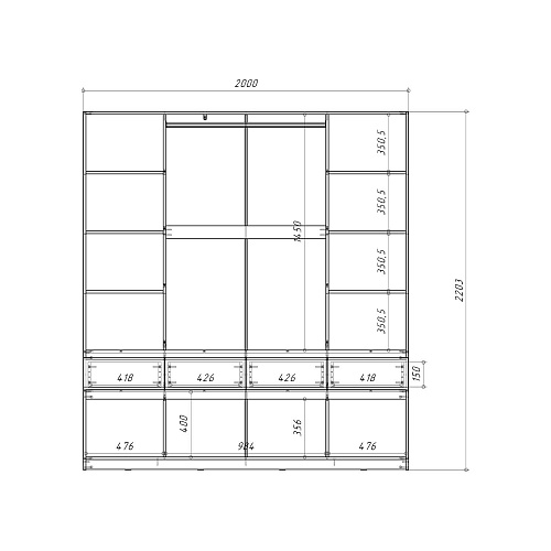 Шкаф НК PIANO 4-х створчатый с зеркалом Кашемир/Каштан