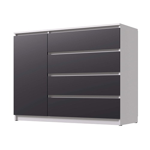 Комод ВЕГА Люкс 1Д-4Я Белый гладкий/Графит