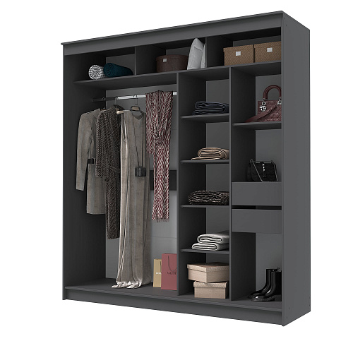 Шкаф-купе ГРАНД 1 2,0 Графит/Зеркало/Лакобель черный