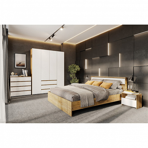 Комод Некст 1 4 ящика Дуб Золотой/Белый