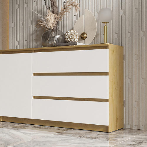 Комод ВЕГА 1Д-3Я Дуб Вотан/Белый гладкий