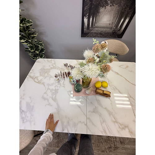 Стол обеденный Kenner DL1600 черный/керамика мрамор белый глянец