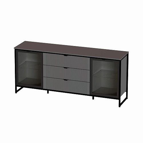 Комод Нора-2 2 двери и 3 ящика с витринами Металл Бруклин/Графит