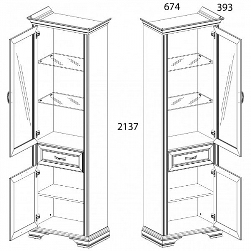Шкаф с витриной 1V1D1S MONAKO Сосна винтаж/дуб анкона