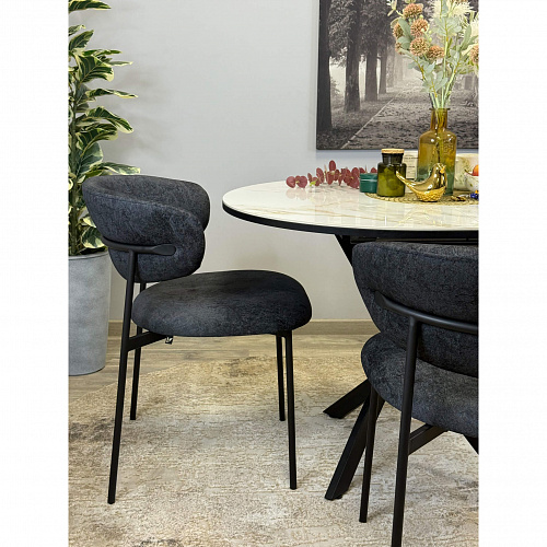 Стол обеденный Kenner R1100s черный/керамика мрамор белый глянец