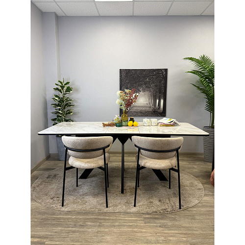 Стол обеденный Kenner DL1600 черный/керамика мрамор белый глянец