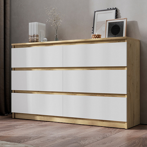 Комод ВЕГА 6Я Дуб Вотан/Белый гладкий