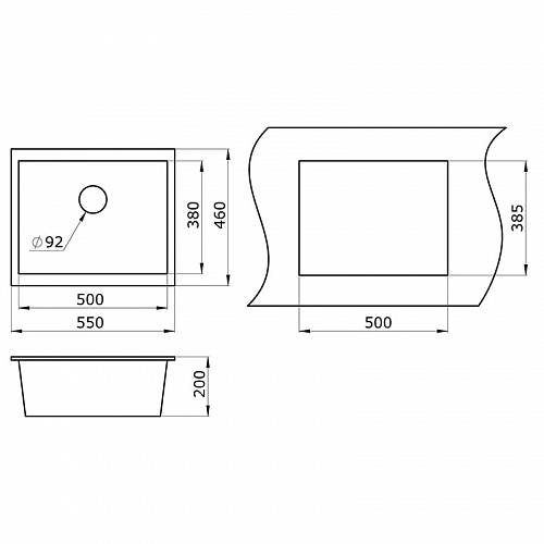 Мойка кухонная Granula 5551, 555х460х200мм, ЧЁРНЫЙ