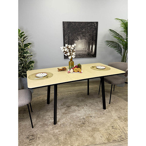 Стол обеденный Kenner AK1200 черный/керамика OKARA LIGHT YELLOW