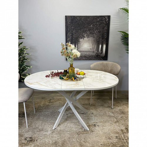 Стол обеденный Kenner R1100s белый/керамика мрамор белый глянец