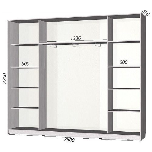 Шкаф-купе Старт 3-дверный без зеркала со вставками 2600 (высота 2200, глубина 450)