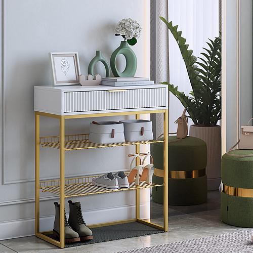 Обувница Вельвет белое дерево/золото