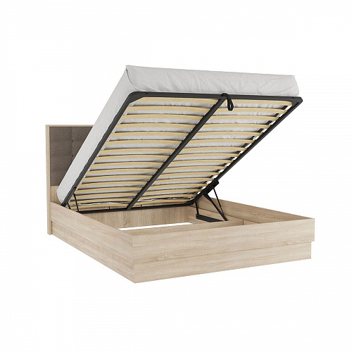 Кровать с подъемным механизмом Николь М 1600х2000 дуб сонома/какао (рогожка)