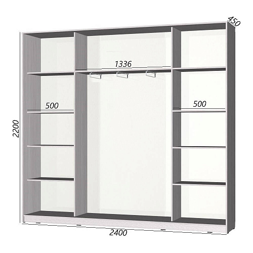 Шкаф-купе Старт 3-дверный без зеркала со вставками 2400 (высота 2200, глубина 450)