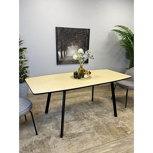 Стол обеденный Kenner AK1400 черный/керамика OKARA LIGHT YELLOW