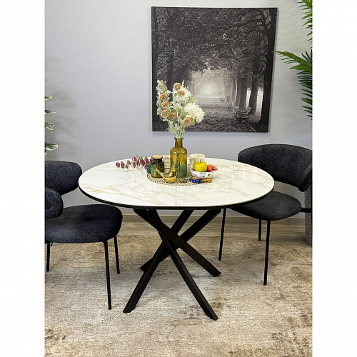 Стол обеденный Kenner R1100s черный/керамика мрамор белый глянец