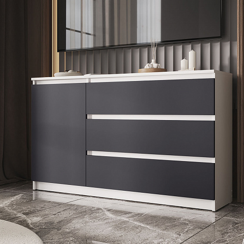 Комод ВЕГА 1Д-3Я Белый гладкий/Графит