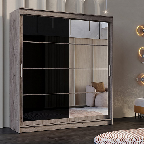 Шкаф-купе ГРАНД 1 2,0 Дуб горный/Зеркало/Лакобель черный