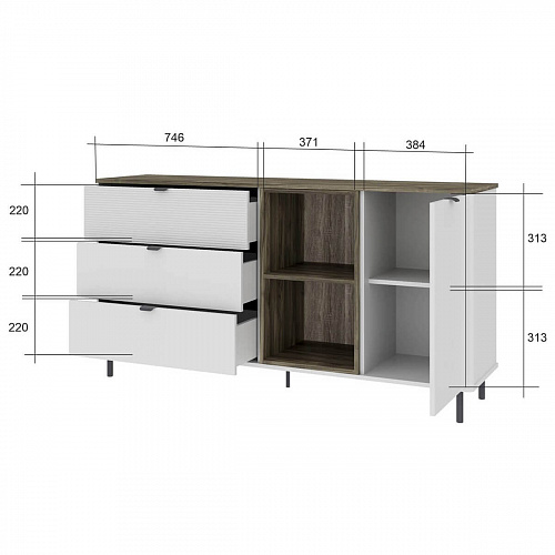 Комод SIMPLE 1D3S2N Белый/Монте/Джелато