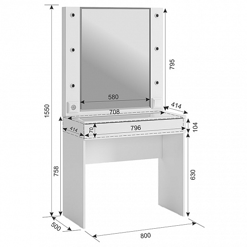 Туалетный столик  Гламур белый/белый глянец