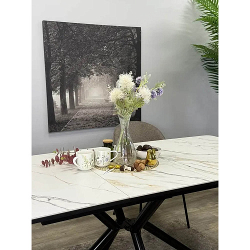 Стол обеденный Kenner DM1550 черный/керамика мрамор золотой