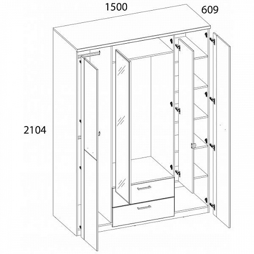 Шкаф DOORSET 4DG2S Z Дуб наварра