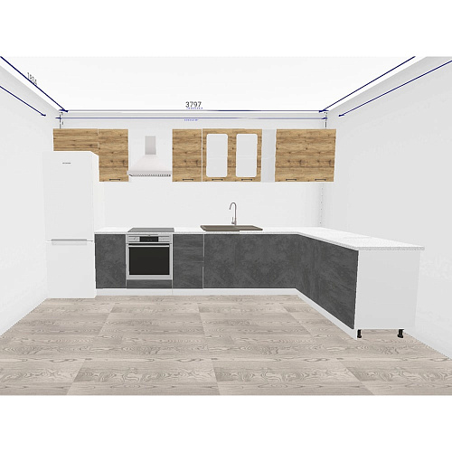 Кухонный гарнитур Лофт 3800х1800 Бетон темный/Дуб цикорий