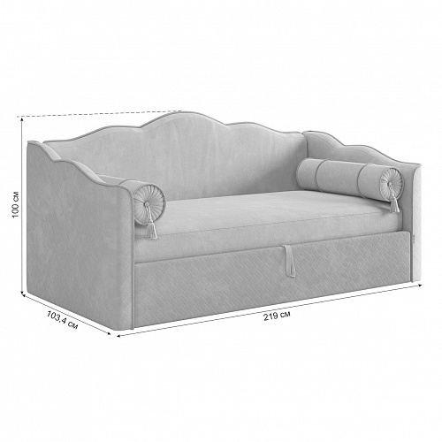 Кровать-софа Лея К1 90х200 галька (велюр)/графит (велюр)