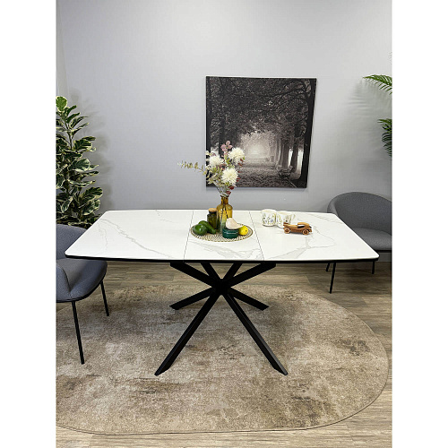 Стол обеденный Kenner BR1200 черный/керамика GLORIA WHITE