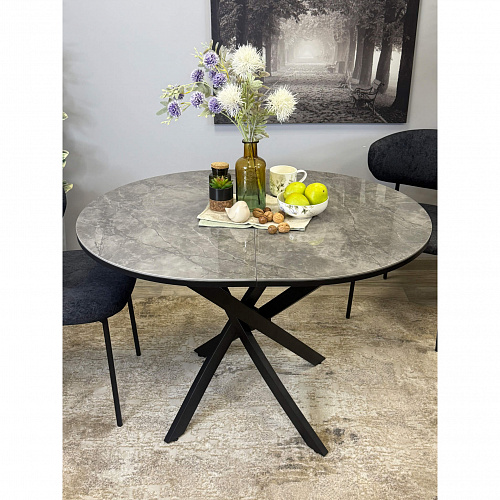 Стол обеденный Kenner R1100s черный/керамика мрамор серый глянец