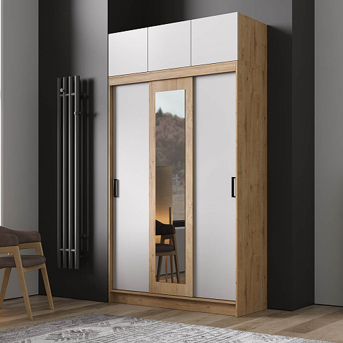 Шкаф-купе БРУНО 5 с антресолью Дуб вотан/Белый гладкий