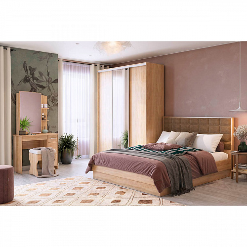 Кровать с подъемным механизмом Николь М 1600х2000 дуб сонома/какао (рогожка)