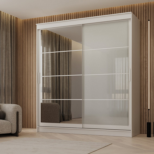 Шкаф-купе ГРАНД 1 2,0 Белый гладкий/Зеркало/Лакобель белый