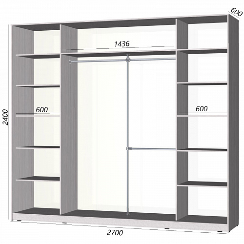 Шкаф-купе Старт 3-дверный с 3-мя зеркалами со вставками 2700 (высота 2400, глубина 600)