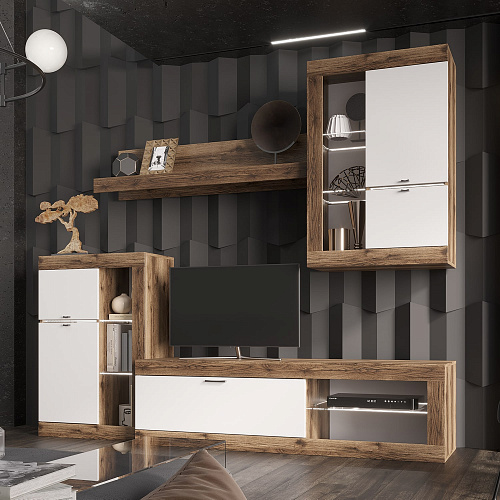 Гостиная ПРАГА №2 Дуб делано/Белый гладкий