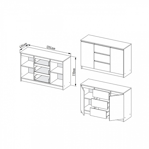 Комод Мори 1200 с тремя ящиками Белый