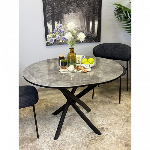 Стол обеденный Kenner R1100s черный/керамика мрамор серый глянец