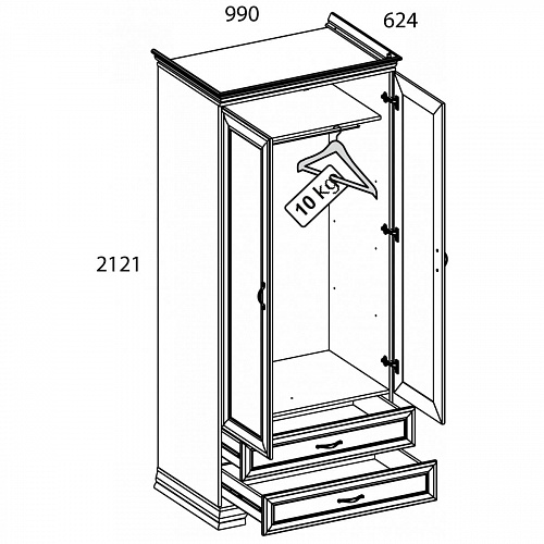 Шкаф 2DG2S TIFFANY Вудлайн кремовый