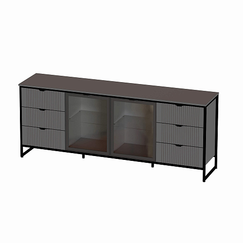 Комод Нора-2 2 двери и 6 ящиков с витринами Металл Бруклин/Графит