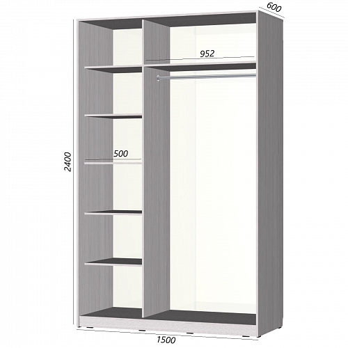 Шкаф-купе Старт 2-дверный без зеркала со вставками 1500 (высота 2400, глубина 600)