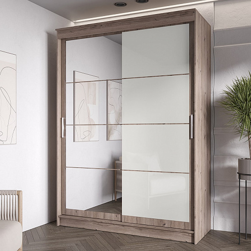 Шкаф-купе ГРАНД 1 1,6 Дуб горный/Зеркало/Лакобель белый