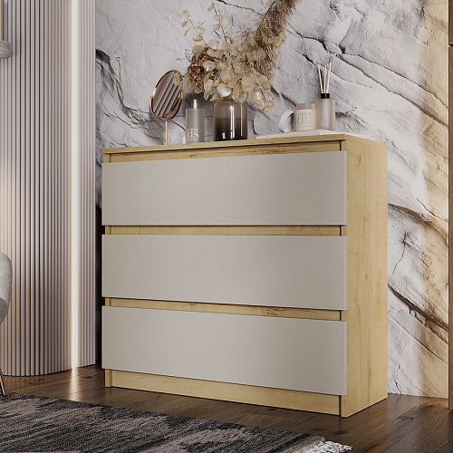 Комод ВЕГА 3Я Дуб Вотан/Сатин